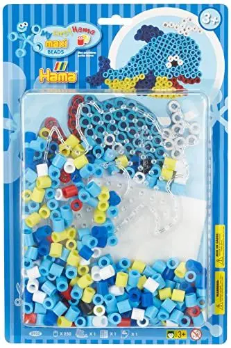 Produktbild: Hama Perlen 8932 Set Wal mit ca. 250 bunten Maxi Bügelperlen mit Durchmesser 10 mm, Stiftplatte in transparent, inkl. Bügelpapier, kreativer Bastelspaß für Groß und Klein, bunt