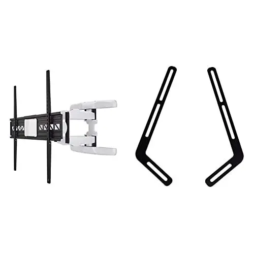 Produktbild: Hama Premium TV Wandhalterung Schwenkbar, Neigbar (TV Halterung für Flat TV 46“ – 90“, Wandhalterung inkl. Fischer Dübel u. Kabelführung) weiß & TV-Soundbar-Halterung, schwarz