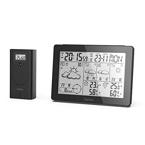 Produktbild: Hama Profi Wetterstation (Wettervorhersage mit Daten von professionellen Meteorologen, Funk Wetterstation mit Außensensor, Temperatur, Luftfeuchtigkeit, Windgeschwindigkeit, innen und außen) schwarz