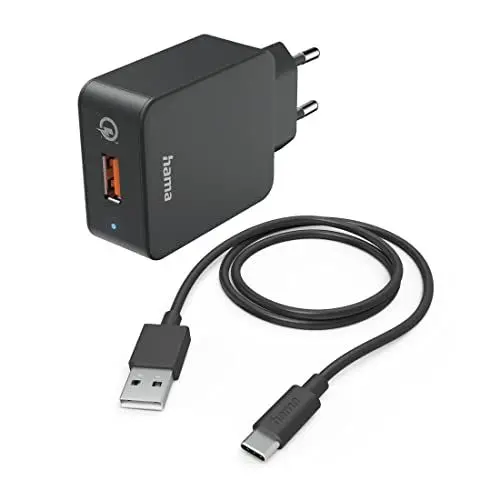 Produktbild: Hama Schnellladegerät, mit Ladekabel USB C, 19,5W (Set, Qualcomm Quick Charge 3.0, USB Ladegerät, für Handy, Smartphone, Tablet, Power Pack, Ladekabel Typ C Ladegerät, schnellladen, klein) schwarz