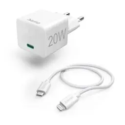 Produktbild: Hama Schnellladegerät, mit Lightning Ladekabel (Set, Ladeadapter 20 Watt, für Apple iPhone iPad AirPods, Smartphone etc., mit PD 3.0, USB C Ladegerät, schnellladen, MFI Zertifiziert, klein) Weiß