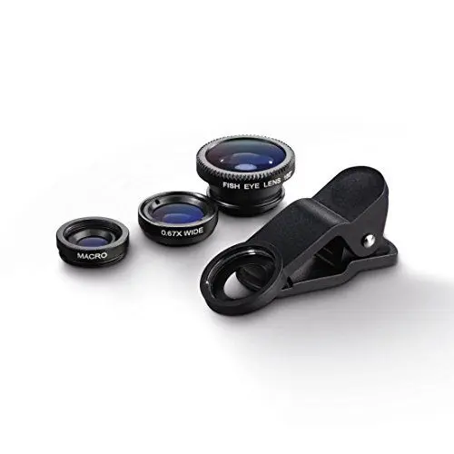 Produktbild: Hama Smartphone Objektiv Set 3in1 (Fischauge, Weitwinkel, Makroobjektiv) mit Clip für Handys und Tablets, Aufbewahrungstasche und Objektivdeckel, universal, schwarz