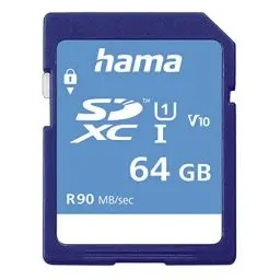 Produktbild: Hama Speicherkarte SDHC 64GB (SD-3.01-Standard, 90 MB/s, Class 10, Datensicherheit Dank mechanischem Schreibschutz, Beschriftungsfeld)
