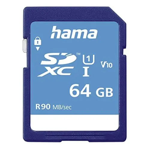 Produktbild: Hama Speicherkarte SDHC 64GB (SD-3.01-Standard, 90 MB/s, Class 10, Datensicherheit Dank mechanischem Schreibschutz, Beschriftungsfeld)
