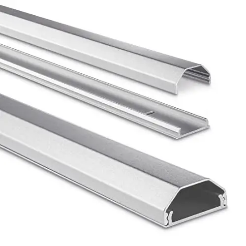 Produktbild: Hama Stabiler Kabelkanal aus Aluminium Silber (1,1 Meter Länge, für 5 Kabel, robuste eckige Metall Kabelabdeckung, inkl. Schrauben und Dübel)