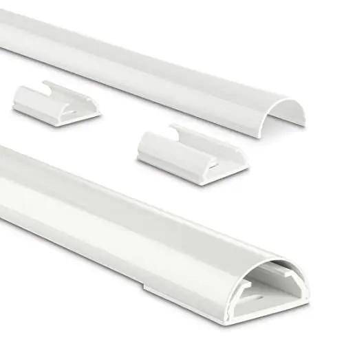 Produktbild: Hama Stabiler Kabelkanal aus Aluminium Weiß (1,1 Meter Länge, für 5 Kabel, robuste halbrunde Metall Kabelabdeckung, inkl. Schrauben und Dübel)