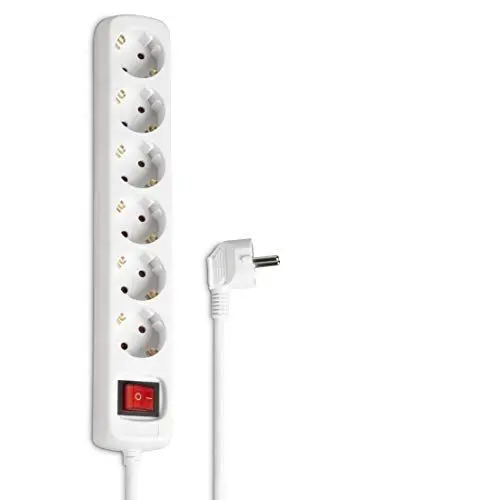 Produktbild: Hama Steckdosenleiste 6-Fach (Mehrfachsteckdose mit Save Energy-Schalter zum Stromsparen, Steckplätze 45 Grad gedreht, Kabel 1,4m, GS geprüft, Mehrfachstecker für Home Office) Weiß