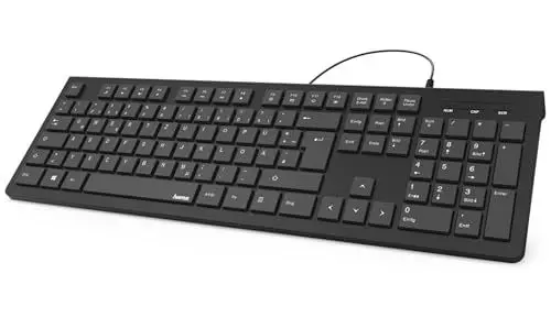 Produktbild: Hama Tastatur mit Kabel (PC Tastatur, kabelgebundene Tastatur, Wired Keyboard für PC, Notebook, Laptop, USB Tastatur mit USB A Anschluss, QWERTZ Tastatur, KC-200) Tastatur schwarz