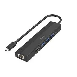 Produktbild: Hama USB-Hub 6 Ports (3X USB-A, USB-C, HDMI, LAN, Ethernet, für Maus, Tastatur, Monitor, Netzwerk etc., bis zu 5 Gbps, Ultra HD, 4K, Thunderbold, Power Delivery)