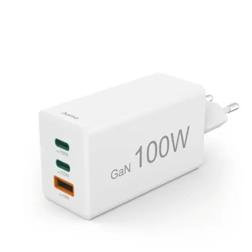 Produktbild: Hama USB-Schnellladegerät (USB Ladestecker mehrfach, GaN Charger für Handy, USB C Ladegerät 100 W, Universal Ladegerät USB-A, Quick Charge 3.0 Ladegerät, Schnelllader Power Delivery, Laptop Netzteil)