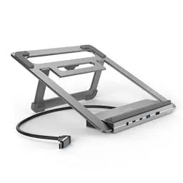 Produktbild: Hama USB C Hub Docking Station mit Laptop-Ständer 12 Ports (4X USB A, 2X HDMI, 3X USB-C, 1x DisplayPort, 1x LAN/Ethernet, 1x 3,5mm Klinke, USBC Hub 12in1 Notebook Stand für Büro oder Home Office)