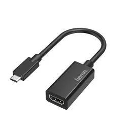 Produktbild: Hama USB C auf HDMI Adapter, 4K Ultra HD 30 Hz (USB C Adapter zum Anschluss von PC, Laptop, MacBook, Tablet, iPad an Monitor, TV, Beamer, kompatibel mit Thunderbolt 3, 4, edles Gehäuse), schwarz