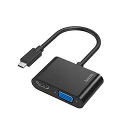 Produktbild: Hama USB C auf VGA und HDMI Adapter, 4K Ultra HD, Full HD 1080p (2in1 USB C Adapter mit HDMI Buchse und VGA Buchse zum Anschluss von PC, Laptop, MacBook, Tablet, iPad, Handy an Monitor, TV, Beamer)
