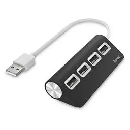 Produktbild: Hama USB Hub 4 Ports (High-Speed Datenübertragung, 4x USB-A für Maus, USB-Stick, USB-Dongle, externe HDD, SSD, usw. Multiport Adapter, USB Adapter 4in1 für Büro, Homeoffice und unterwegs) schwarz