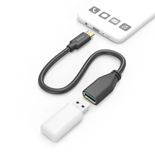 Produktbild: Hama USB OTG Kabel, USB C Stecker, USB A Buchse, 15cm (USB Adapterkabel, USB C auf USB, Adapter, on-The-go-Adapter, OTG Adapter, Super Speed, 5 Gbit/s, für Handy, Tablet etc., vergoldet) schwarz