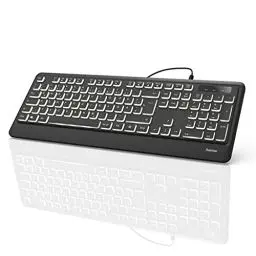 Produktbild: Hama Beleuchtete Tastatur mit Kabel KC-550 QWERTZ (USB Tastatur, kabelgebundene Tastatur, Wired Keyboard, Multimedia Tasten für Windows 10/8/7/Vista/XP, deutsches QWERTZ Layout) Schwarz Normal