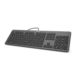 Produktbild: Hama USB Tastatur mit Kabel „KC-700“ (PC Tastatur Slim, mit flachen Tasten, leise Tastatur mit Scissortasten, deutsches Tastaturlayout QWERTZ, USB-A, extra langes Kabel 180 cm) anthrazit/schwarz