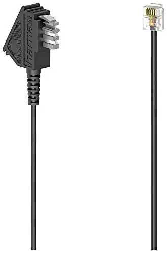 Produktbild: Hama Universal Telefonkabel TAE-F Stecker auf RJ11-Stecker (Westernstecker, Int. Norm 6P4C, für analoge Endgeräte, Rundkabel für Telefondose, Telefon, Router, Modem, 6m) schwarz