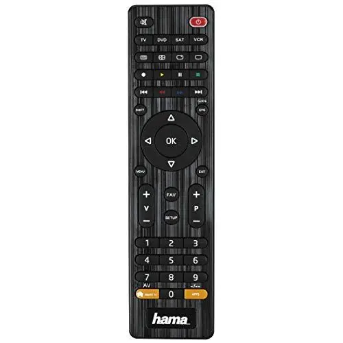 Produktbild: Hama Universalfernbedienung 4 in 1 Smart TV (bis zu 4 Geräte steuern, alle gängigen Marken, Receiver, Set Top Box, DVD, Verstärker, Ersatzfernbedienung, schnell programmierbar) schwarz