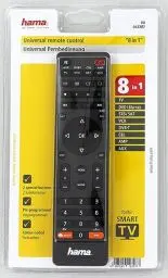 Produktbild: Hama Universalfernbedienung 8 in 1 Smart TV (bis zu 8 Geräte steuern, alle gängigen Marken, Receiver, Set Top Box, DVD, Verstärker, Ersatzfernbedienung, schnell programmierbar) schwarz