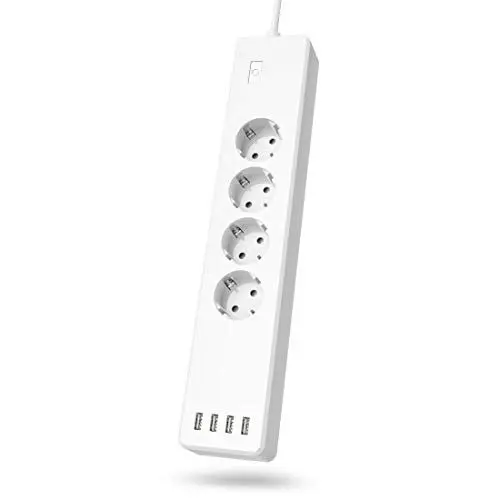 Produktbild: Hama WLAN 4-fach Steckdosenleiste (Mehrfachsteckdose funktioniert ohne Hub, einzeln schaltbar, Steckdosenleiste mit USB, Mehrfachstecker mit Überlastschutz, App- u. Sprachsteuerung, 10 A) weiß
