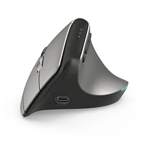 Produktbild: Hama ergonomische Maus „EMW-700“, 2,4 GHz + 2x BT 4.2 (Vertikalmaus kabellos für drei Geräte, Hochkant Maus mit wiederaufladbarem Akku, dpi 1000, 1600, 2400, 8 Tasten, beugt Mausarm vor) anthrazit