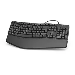 Produktbild: Hama ergonomische Tastatur (Handballenauflage Tastatur, Tastatur kabelgebunden, Tastatur mit Handauflage, PC Tastatur, Tastatur ergonomisch, Tastatur USB, abnehmbare Handgelenkauflage) schwarz