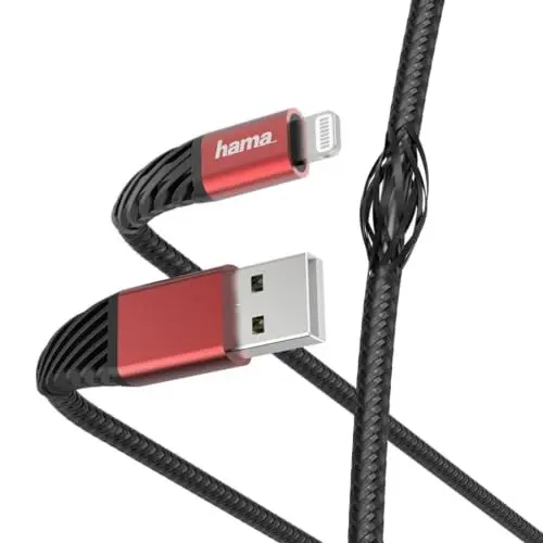 Produktbild: Hama Lightning-Kabel für iPhone – USB Extreme (Lade-/Datenübertragungskabel für iPad/iPhone, MFI zertifiziert, Lightning USB 2.0, lange Lebensdauer, Metall, 1,5 m) Rot, Schwarz
