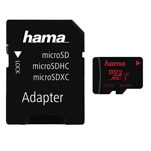 Produktbild: Hama microSDXC 128GB UHS Speed Class 3 UHS-I 80MB/s und Adapter/Foto