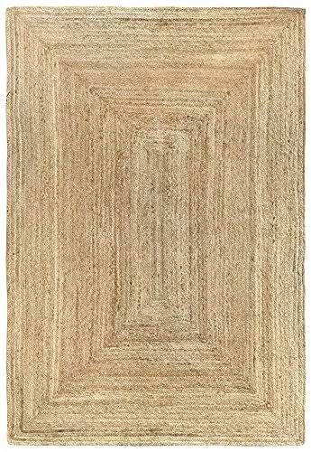 Produktbild: HAMID Jute Teppich, Alhambra Teppich Handgewebt 100% Naturfaser de Jute, Wohnzimmer, Schlafzimmer, Flurteppich, Farbe Natur (120x170cm)