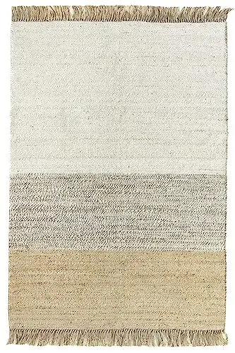 Produktbild: HAMID - Jute Teppich, Nur, Teppich 100% Natur, Jutefaser Handgewebt, Weicher Teppich und Hohe Festigkeit für Wohnzimmer, Esszimmer, Schlafzimmer, Flurteppich - (D2, 170x120cm)