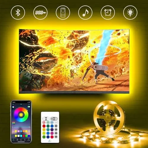 Produktbild: HAMLITE LED TV Hintergrundbeleuchtung für 50 55 Zoll Fernseher, 3.5m Bluetooth LED Strip,Farbwechsel Sync mit Musik,USB RGB LED Streifen mit Fernbedienung und App Steuerung, für TV/PC Monitor
