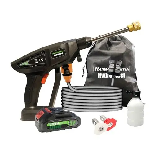 Produktbild: Hammersmith HydroBlast Druckpistole - Akku Druckreiniger für Gartenschlauch - bis zu 5m Reichweite - Waschpistole ohne Kabel - Autowaschpistole - 7 bar