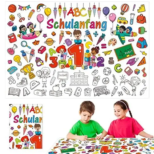 Produktbild: HAMOOM 2 Stück Einschulung Ausmaltischdecke Kinder Schulanfang Geschenke Mädchen Tischdecke zum Ausmalen Papier Ausmal Tischdecke Schultüte Inhalte für Schuleinführung Geschenk Zuckertüte Füllung