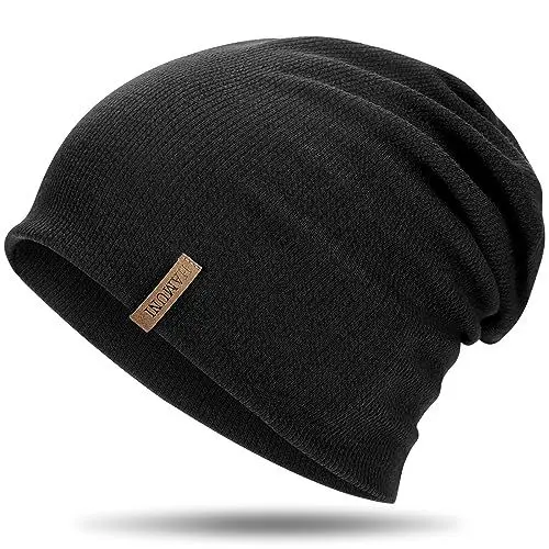 Produktbild: HAMUNI Mütze Damen Dünne Mütze Herren - Slouch Beanie Mütze - Leicht Weich Chemo Mütze - Atmungsaktiv Long Beanie - Elastisch Mütze - Ideale Beanie Mütze für Alle Jahreszeiten (Schwarz 01)