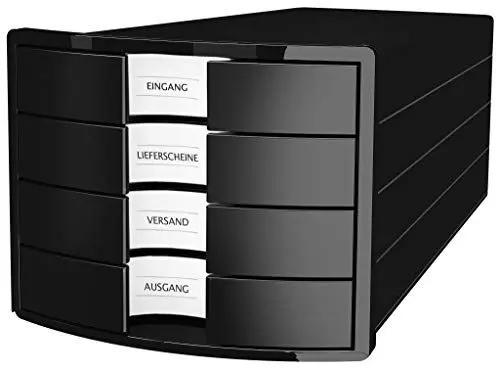 Produktbild: HAN Schubladenbox IMPULS 2.0 mit 4 geschlossenen Schubladen für DIN A4/C4 inkl. Beschriftungsschilder, Auszugsperre, möbelschonende Gummifüße, Design in premium Qualität, 1012-13, schwarz