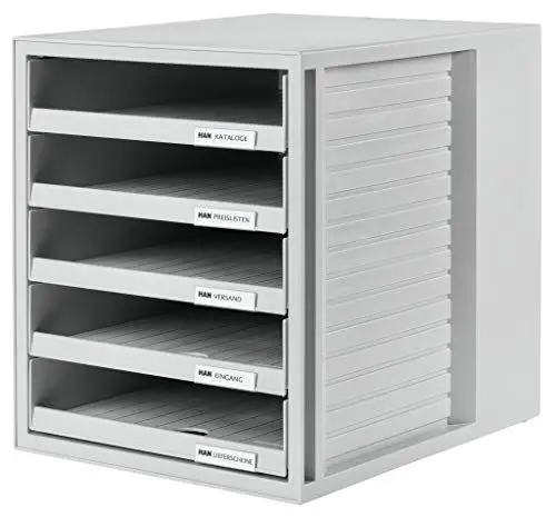 Produktbild: HAN Schubladenbox SCHRANK-SET – attraktives Design für Unterlagen bis DIN C4, mit 5 offenen Schubladen, lichtgrau, 1401-11