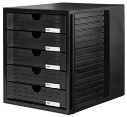 Produktbild: HAN Schubladenbox SYSTEMBOX mit 5 geschlossenen Schubladen für Unterlagen bis DIN C4, Schreibtisch oder im Schrank, inkl. Auszugsperre + Beschriftungsclip, möbelschonende Gummifüße, 1450-13, schwarz