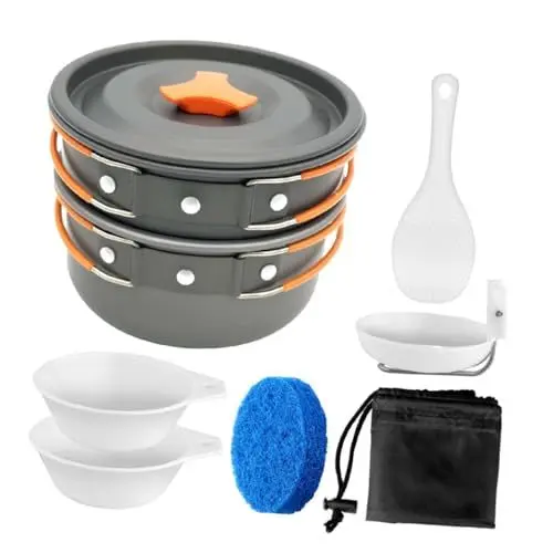 Produktbild: HANABASS Camping Kochgeschirr Set Einzel Topf Pfanne Set Outdoor Kochen Utensilien Isolierte Kunststoff Griffe Wärme Einfache Reinigung