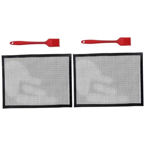 Produktbild: HANABASS 2stücke Grillmatte Hochtemperaturbeständigem Material Mit Antihaftbeschichtung Wiederverwendbar Öl-Pinsel Für BBQ Grillen Von Und