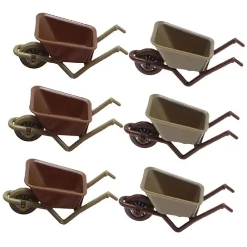 Produktbild: HANABASS 6Stücke Teiliges Mini Schubkarre Miniatur Puppenhaus Zubehör für Garten Landschaftsdekoration Realistische Mini Wheelbarrow Modelle in Grün und Braun für Kreative Miniaturgärten