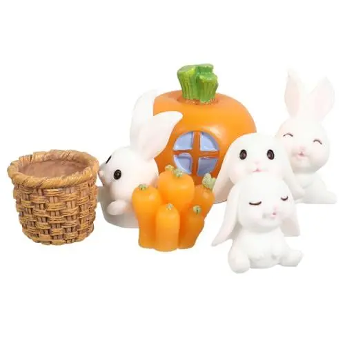 Produktbild: HANABASS 7 Stück Miniatur Hasen Figuren Teiliges Harz Deko Kit für Mikrolandschaften und Bonsai Wetterfest für Kreative Gartenprojekte und Puppenhäuser