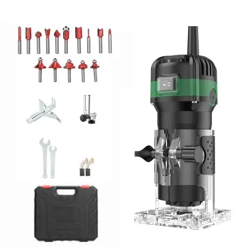 Produktbild: Hancaner Holzfräse Oberfräse 800 W 0-33,000rpm/min mit Tragetasche,6 Variable Geschwindigkeiten,Elektrik Kantenfräse Mit 15 Stück 1/4 Fräsen Cuter Mit Spannzange 6.35MM