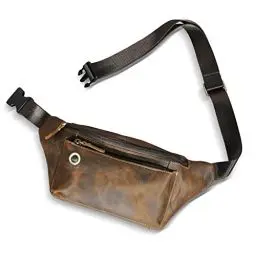 Produktbild: Handadsume Wasserfeste Leinwand Echtleder Wandern Reiten Reisen Fanny Pack Hüfttasche Kleine Telefon Tasche für Männer Frauen FB811-29 (100% Leder-X8138 Braun)