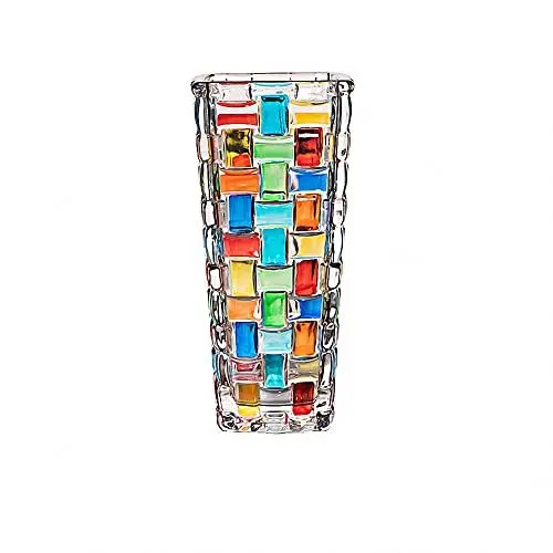 Produktbild: Handbemalte bunte gewebte Glasvase, Kristall-Blumenvase, 19,5 cm, Glas-Pflanzenvase für Blumenarrangements, Tafelaufsätze, Hochzeiten, Einweihungsfeiern, Tafelaufsatz, Heimdekoration