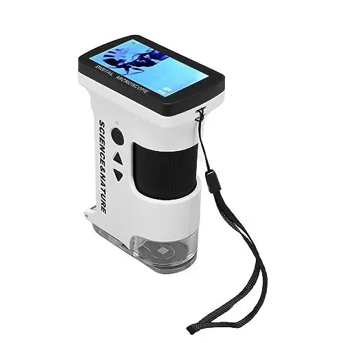 Produktbild: Handdigitalmikroskop mit 2,7-Zoll-Farbbildschirm, 1080P 30FPS Tragbare USB-Mikroskopkamera mit LED-Licht für Kinder und Erwachsene, 2000 MAh, für Pflanzen, Steine, Briefmarken
