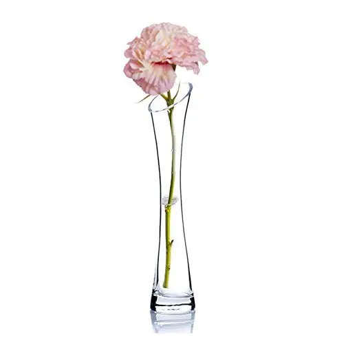 Produktbild: Handgefertigte Glasvase aus geblasenem Kunstglas, transparent, kleine Glasvase, Blumenvase, schwerer Boden, einzelner Stiel, Blumentropfenvase für Büro, Zuhause, Hochzeitsdekoration (schräger Mund)