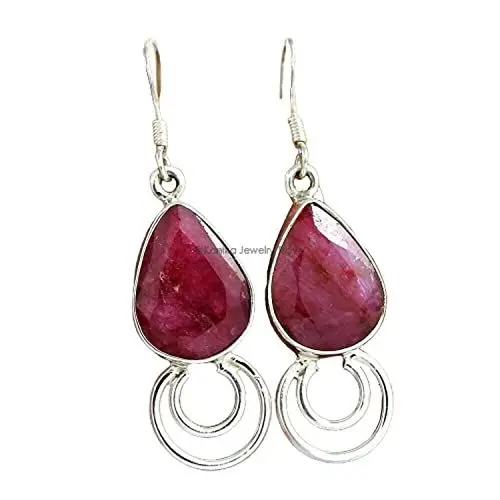 Produktbild: Handgefertigte Ohrringe aus 925er Sterlingsilber, natürliche Rubin-Edelsteinohrringe für Frauen