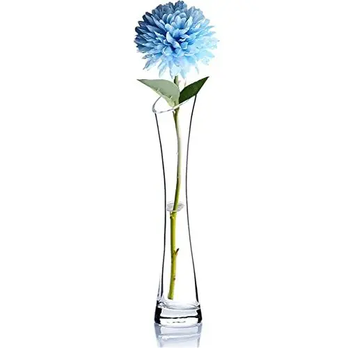 Produktbild: Handgefertigte geblasene Kunst-Knospen-Glasvase, klare kleine Glasvase, Glasblumenvase, schwere Basis, einzelner Stiel, Blumentropfenvase für Blumen- und Büroknospen (25 cm, schräge Mund)