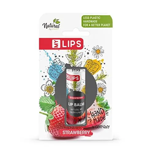 Produktbild: Handgefertigter Lippenbalsam MY LIPS in Papierhülse inkl. Geschenkbox, Natural by accentra, Natürliche Inhaltsstoffe mit Mandelöl, ohne Plastik, Duftrichtung Erdbeere